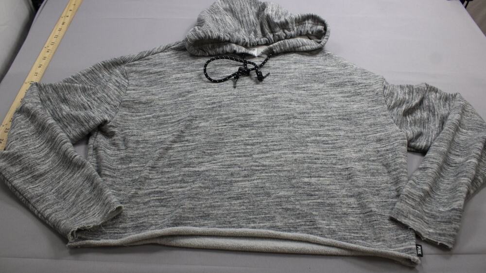 Pink Victoria's Secret Cropped Hoodie Sweatshirt Womens M Gray Cut Out